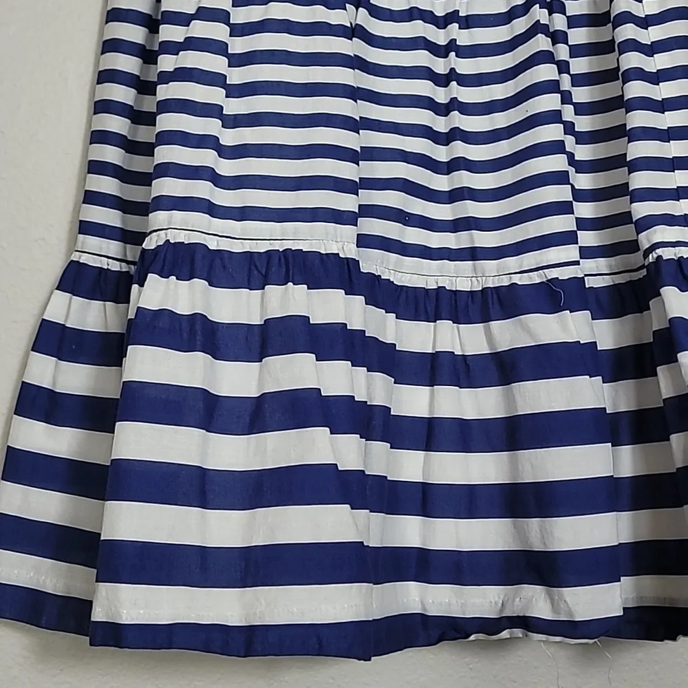 Janie & Jack Striped Ruffle Dress Size 5 Navy White Rosette Cotton Preppy Lined